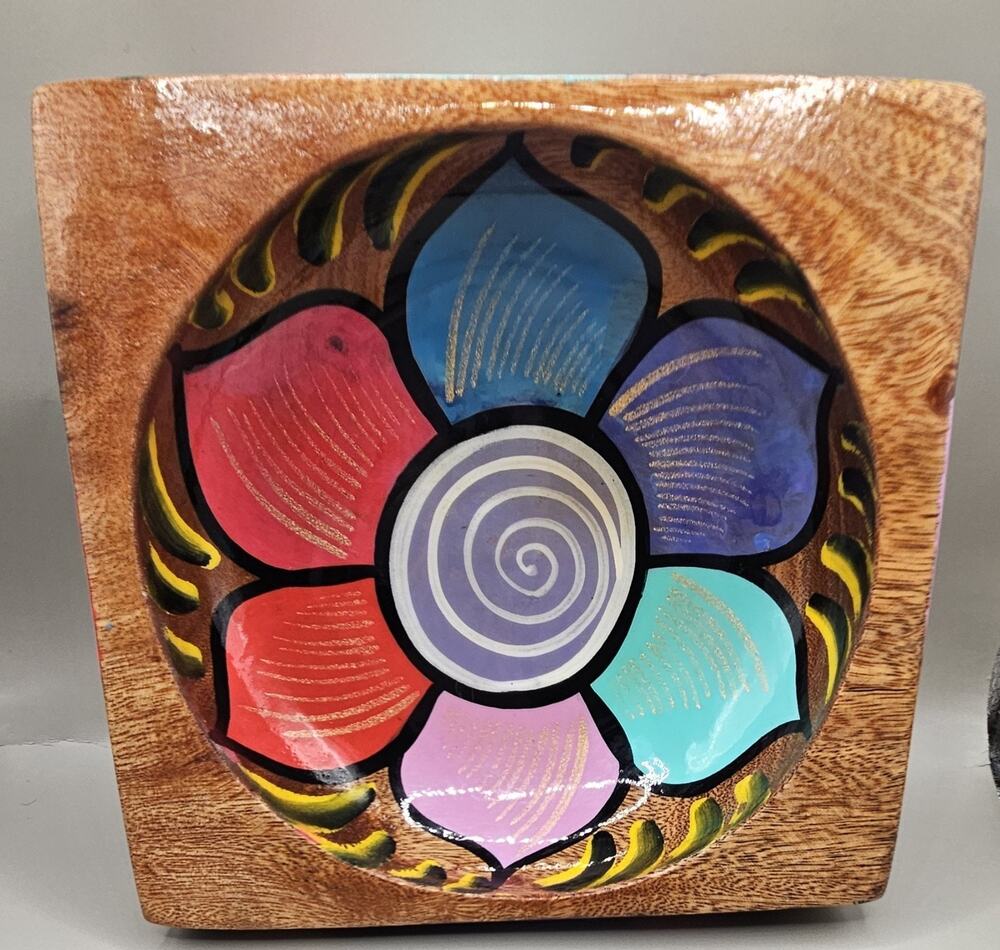 Hand Painted Wooden Bowl Vintage